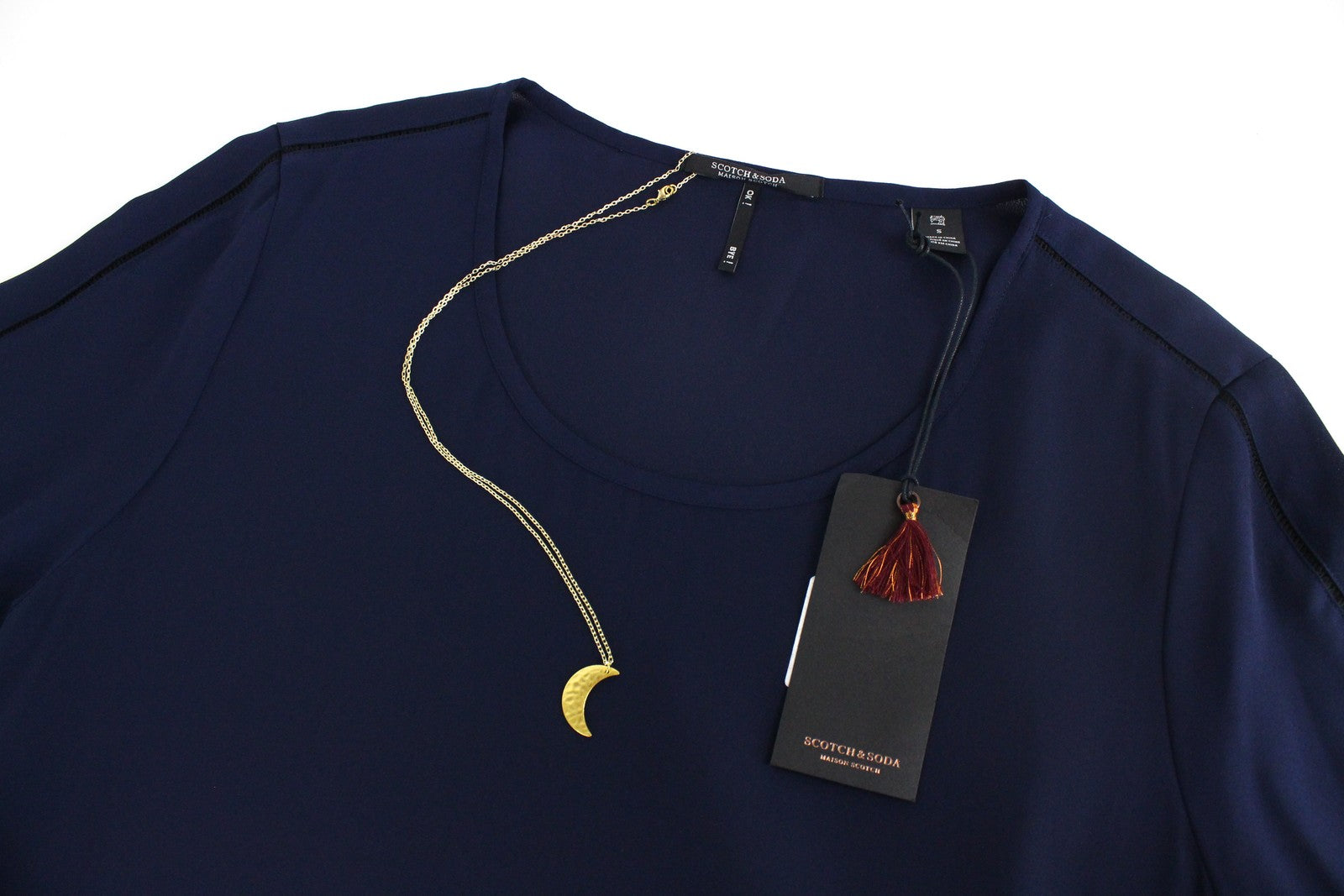 MAISON SCOTCH Women T-Shirt S Blue Pullover Lightweight Round Neck Short Fit