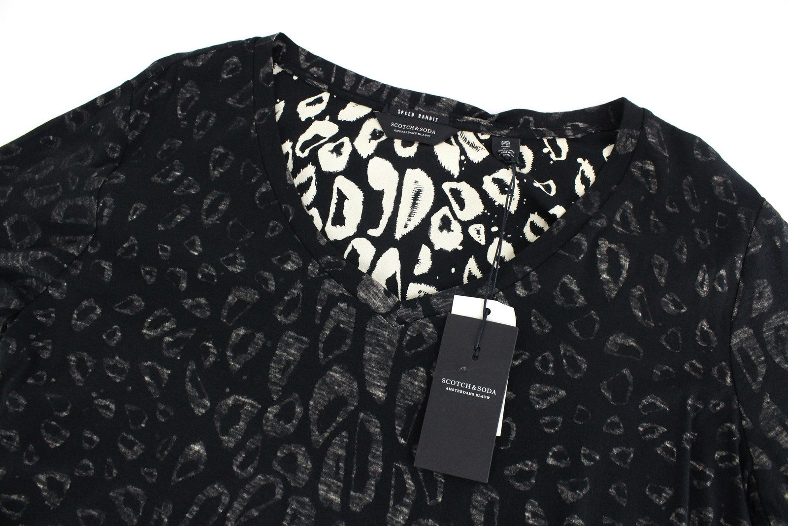 SCOTCH & SODA Ams Blauw Women XS T-Shirt Black Cotton Blend Pattern Short Sleeve