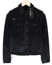 MAISON SCOTCH moteriškas XS dydžio juodas tamprus džinsinis švarkas netaisyklingo dengto audinio 