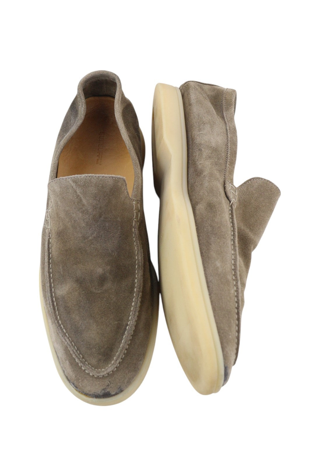 SUITSUPPLY vyriški laisvalaikio batai, EU44, pilki zomšiniai, odiniai, migdolų noselės, užsegami logotipu. 