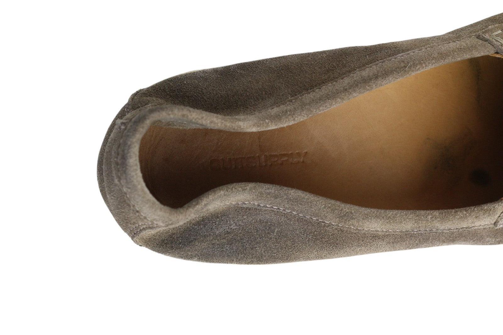 SUITSUPPLY vyriški laisvalaikio batai, EU44, pilki zomšiniai, odiniai, migdolų noselės, užsegami logotipu. 