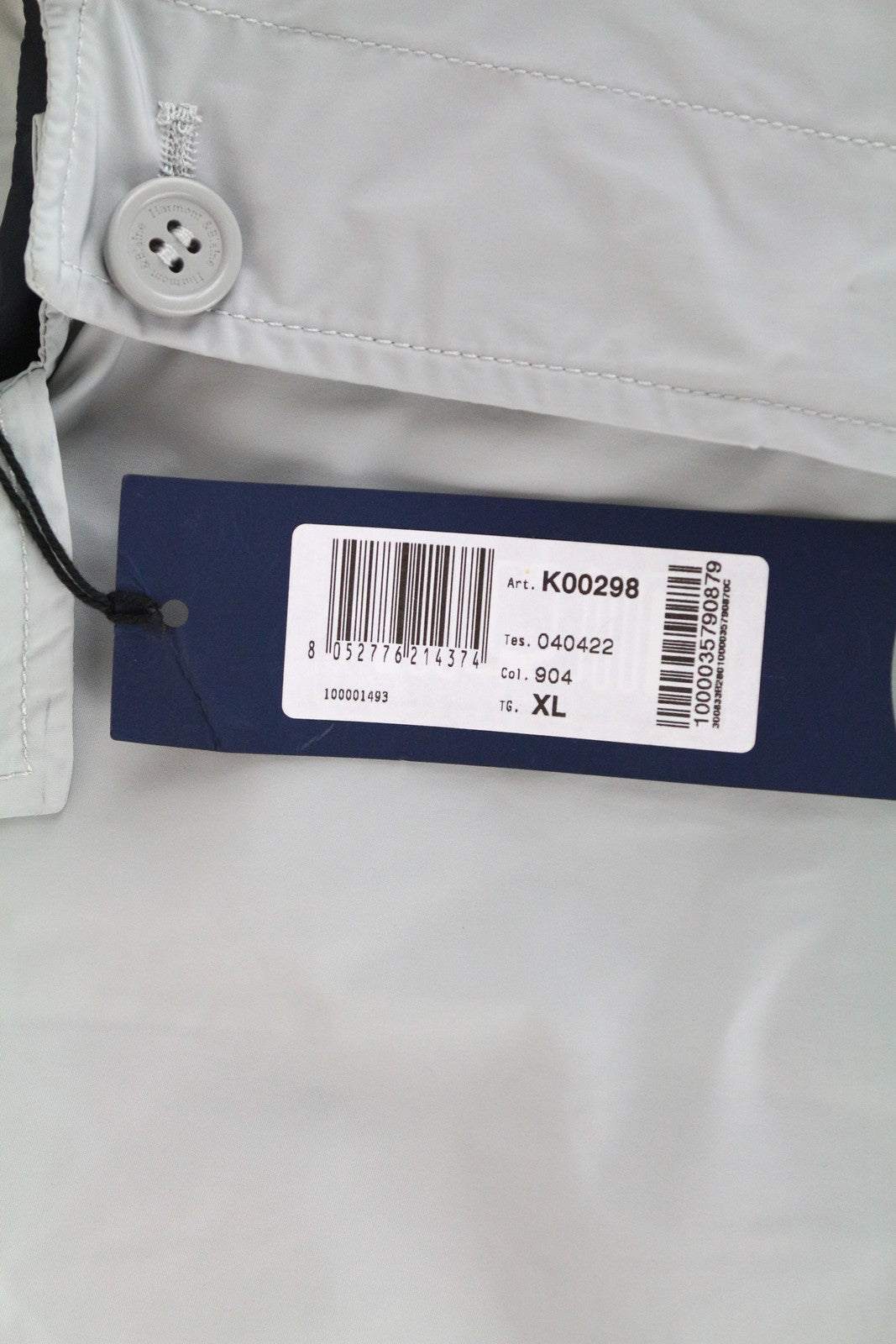 HARMONT &amp; BLAINE XL dydžio pilka vyriška lietpalčio striukė su siuvinėtais raštais, vidutinio ilgio, klasikinio stiliaus 