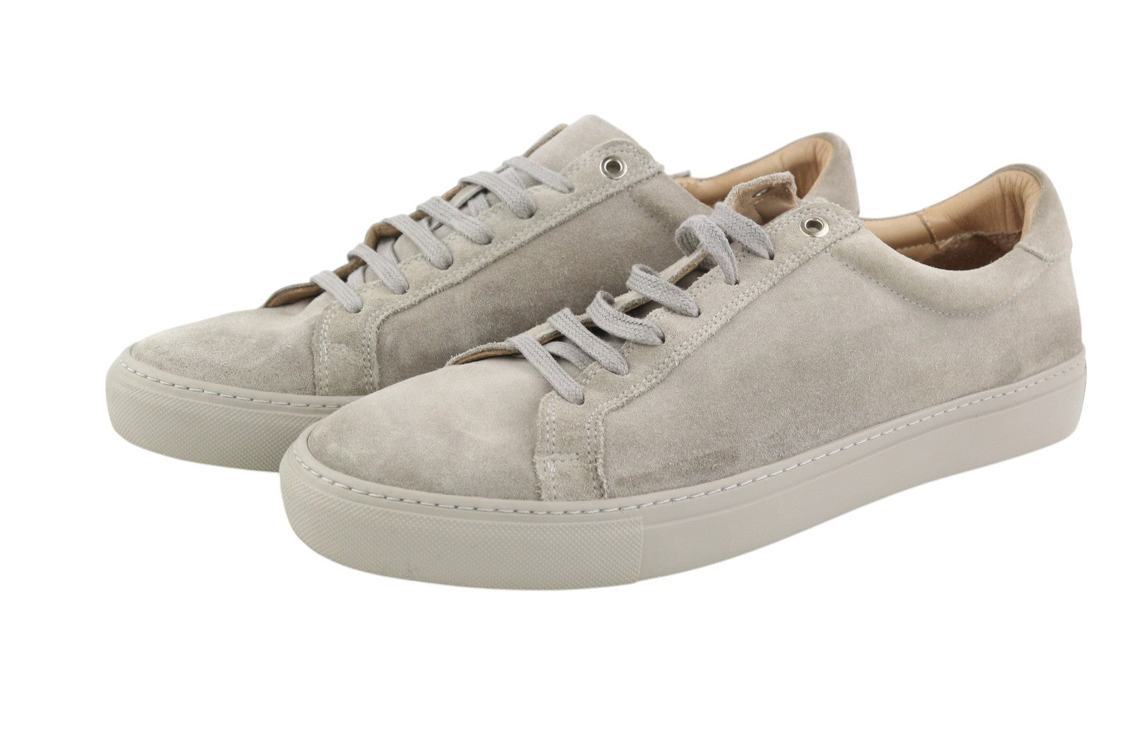 SUITSUPPLY vyriški sportbačiai, EU42, pilki, zomšiniai, odiniai, žemi bateliai su raišteliais ir logotipu 