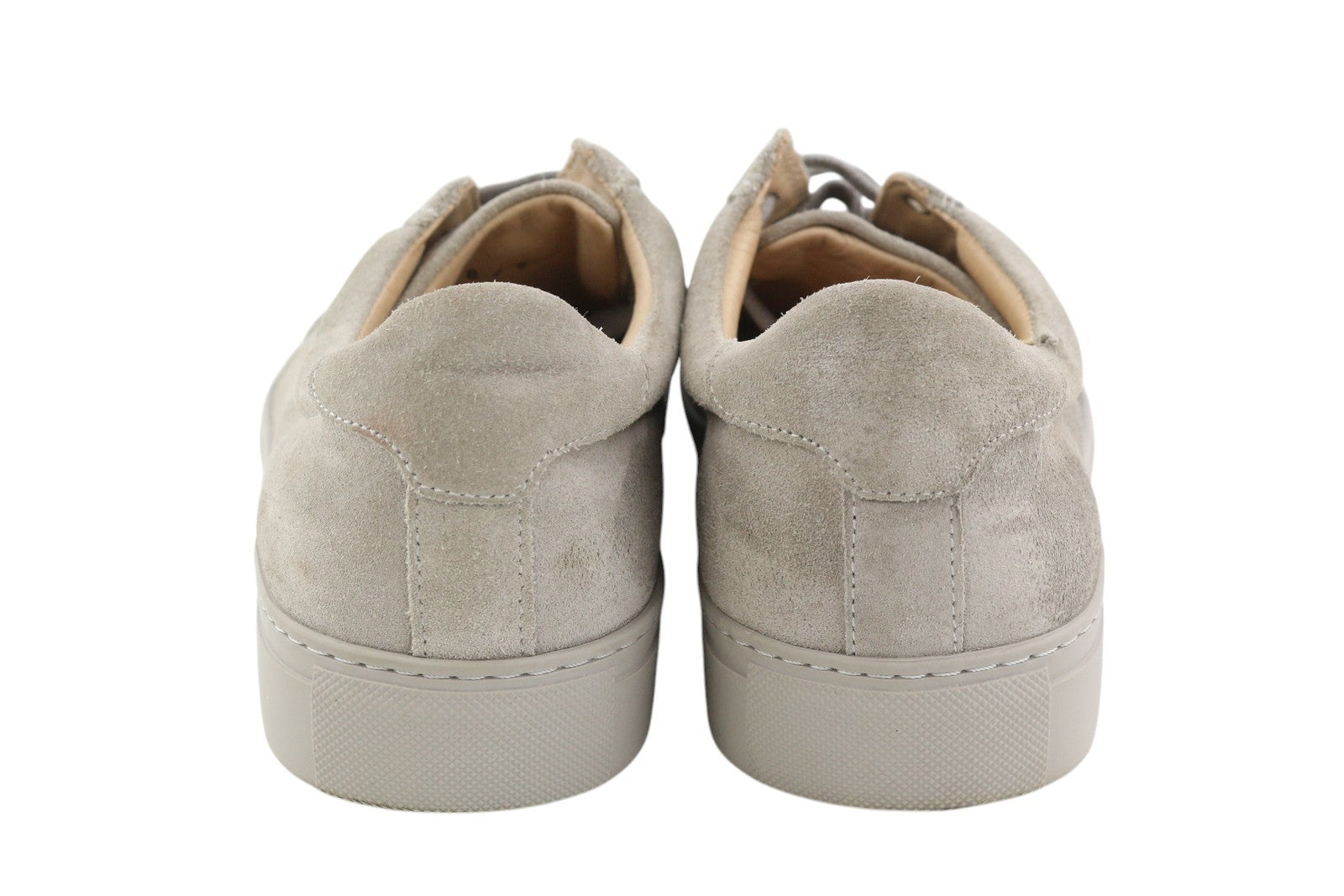 SUITSUPPLY vyriški sportbačiai, EU42, pilki, zomšiniai, odiniai, žemi bateliai su raišteliais ir logotipu 