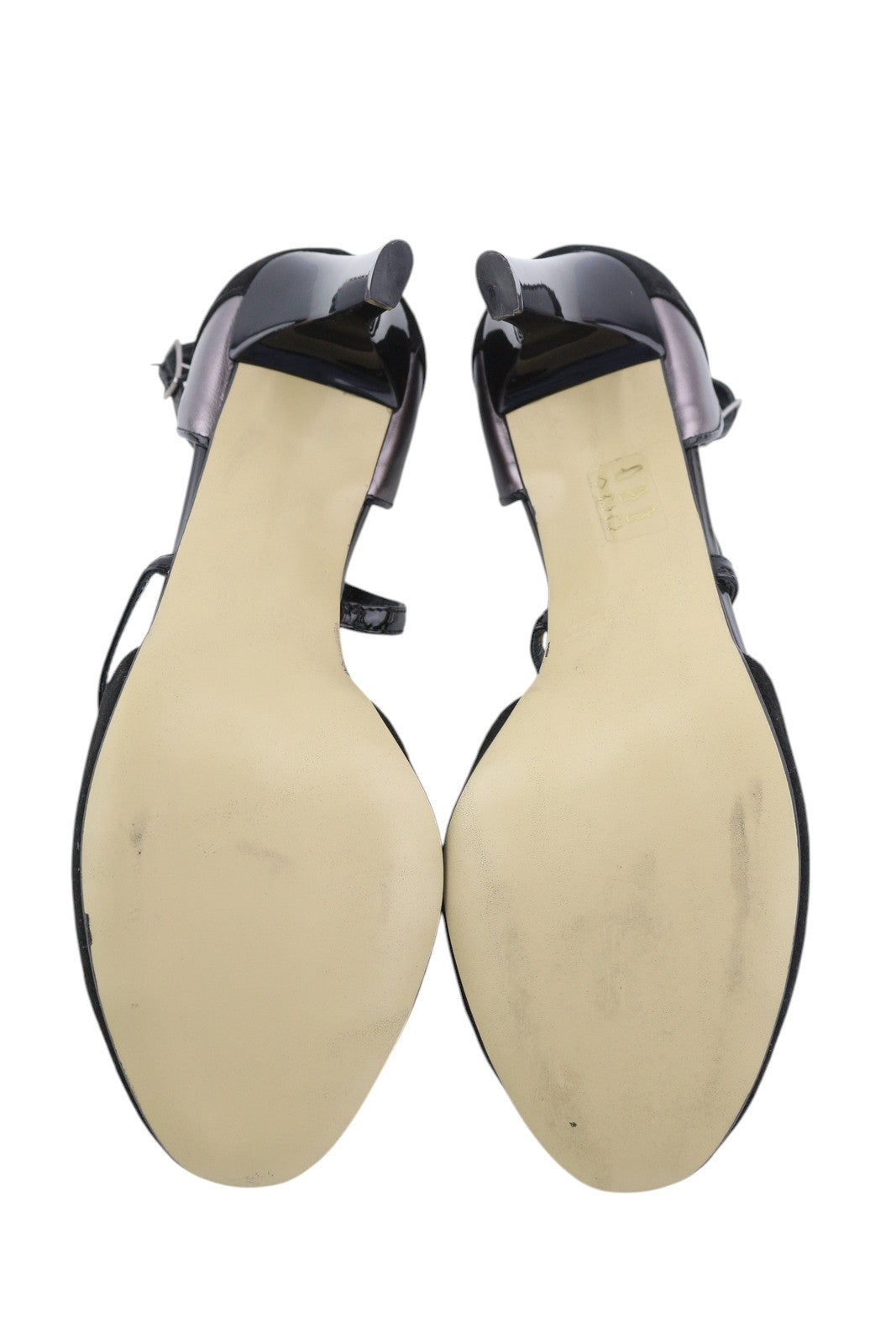 ELENA MIRO moteriški aukštakulniai, juodi, zomšiniai, odiniai, atviri pirštai, su dirželiais, blizgantys kulniukai, EU40. 