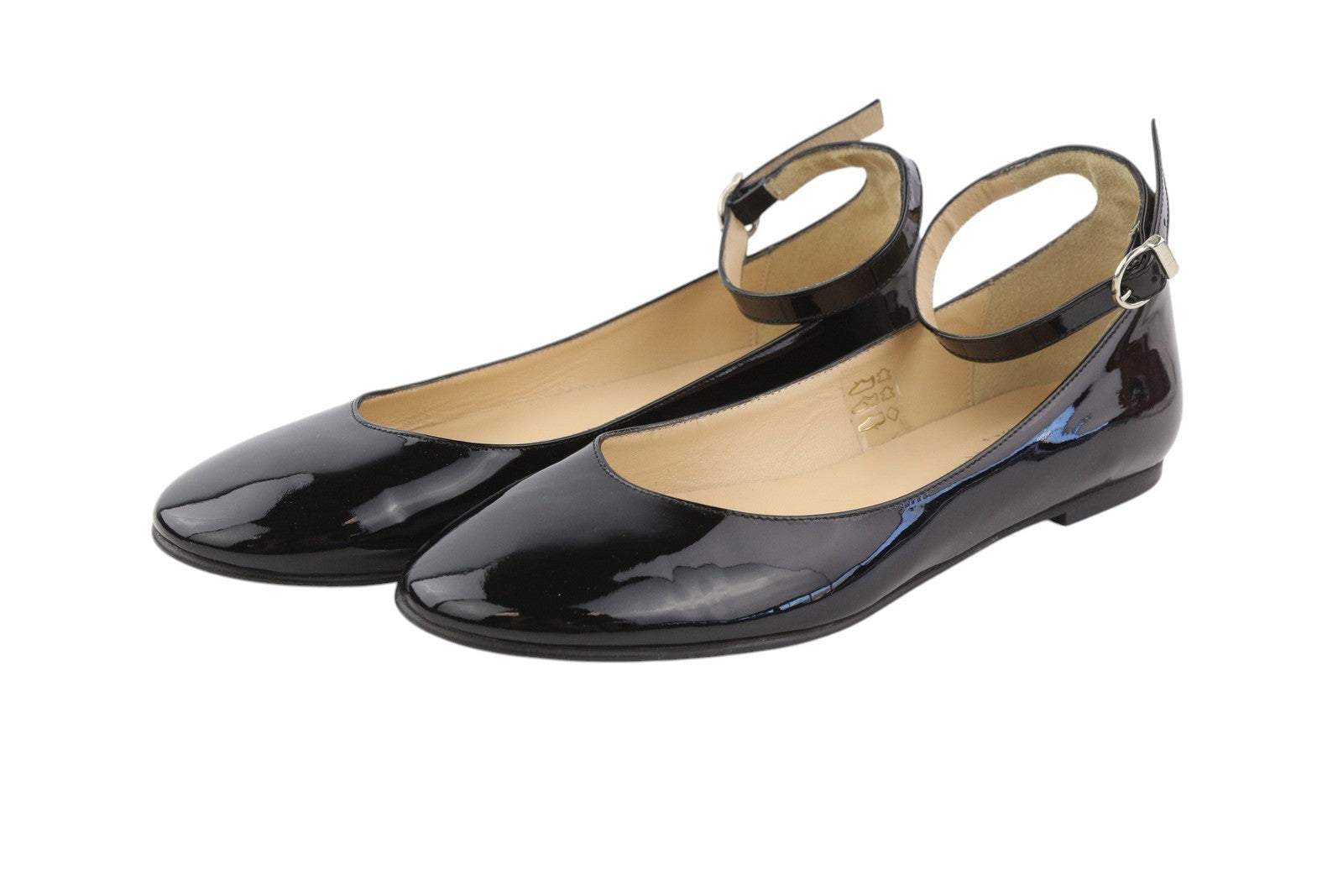JONAK moteriški bateliai, 38 dydis, juodos lakuotos odos, apvalios nosies, balerinos, šlepetės 