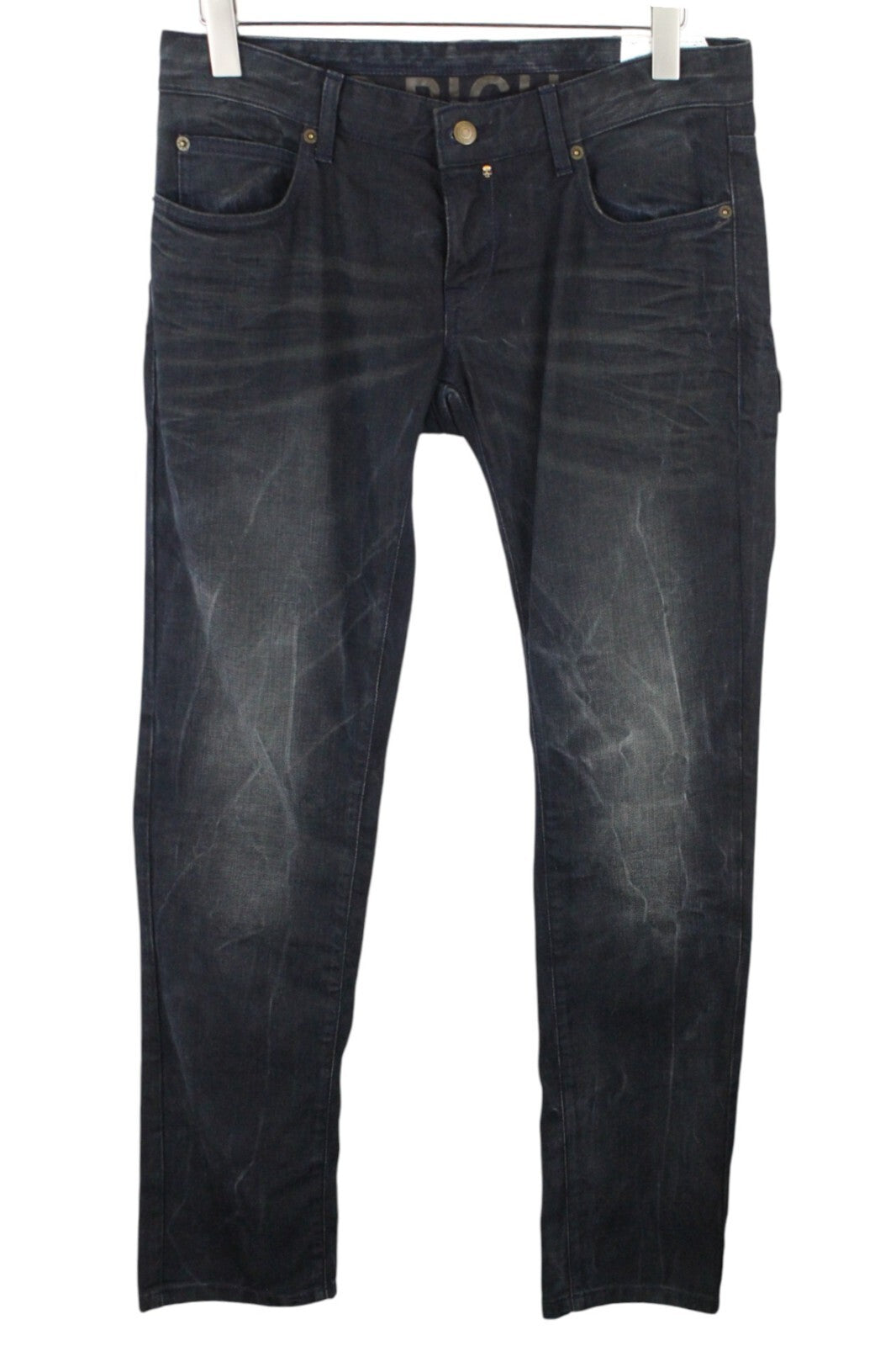 RICHMOND vyriški džinsai, 32 dydis, juodi, skalbti, itin aptempti, tamprūs, žemo liemens, medvilniniai 