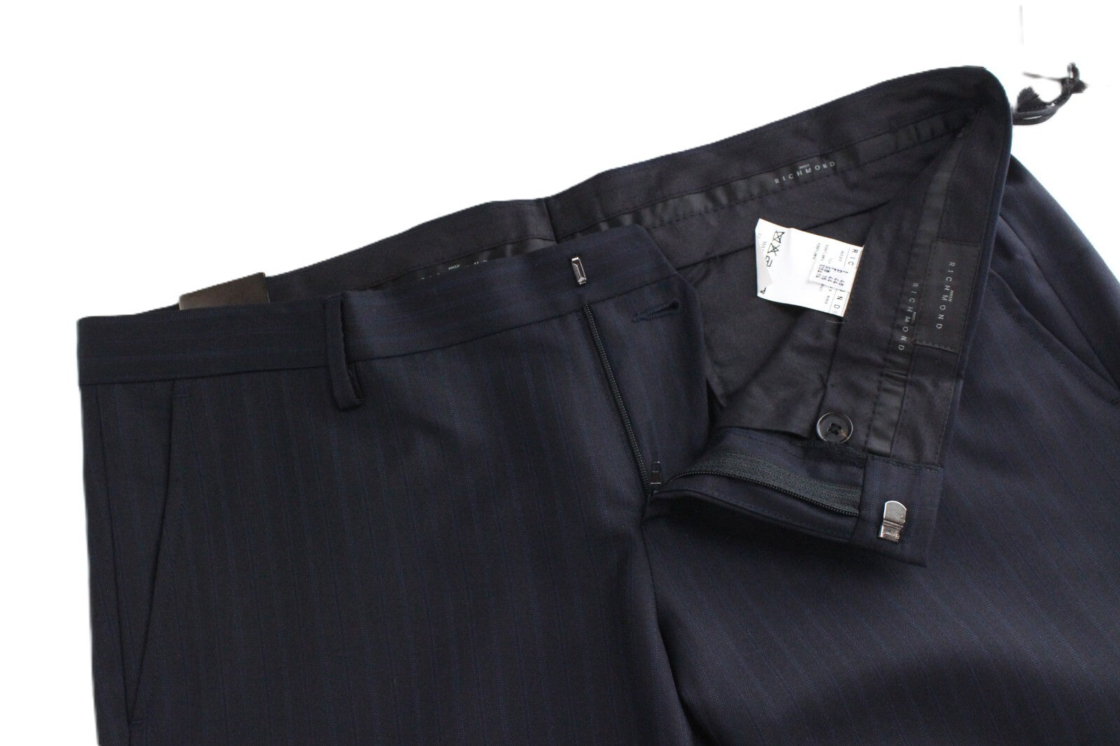 JOHN RICHMOND UK16 Navy Wool Trousers Striped Pleated Classic Fit Men's