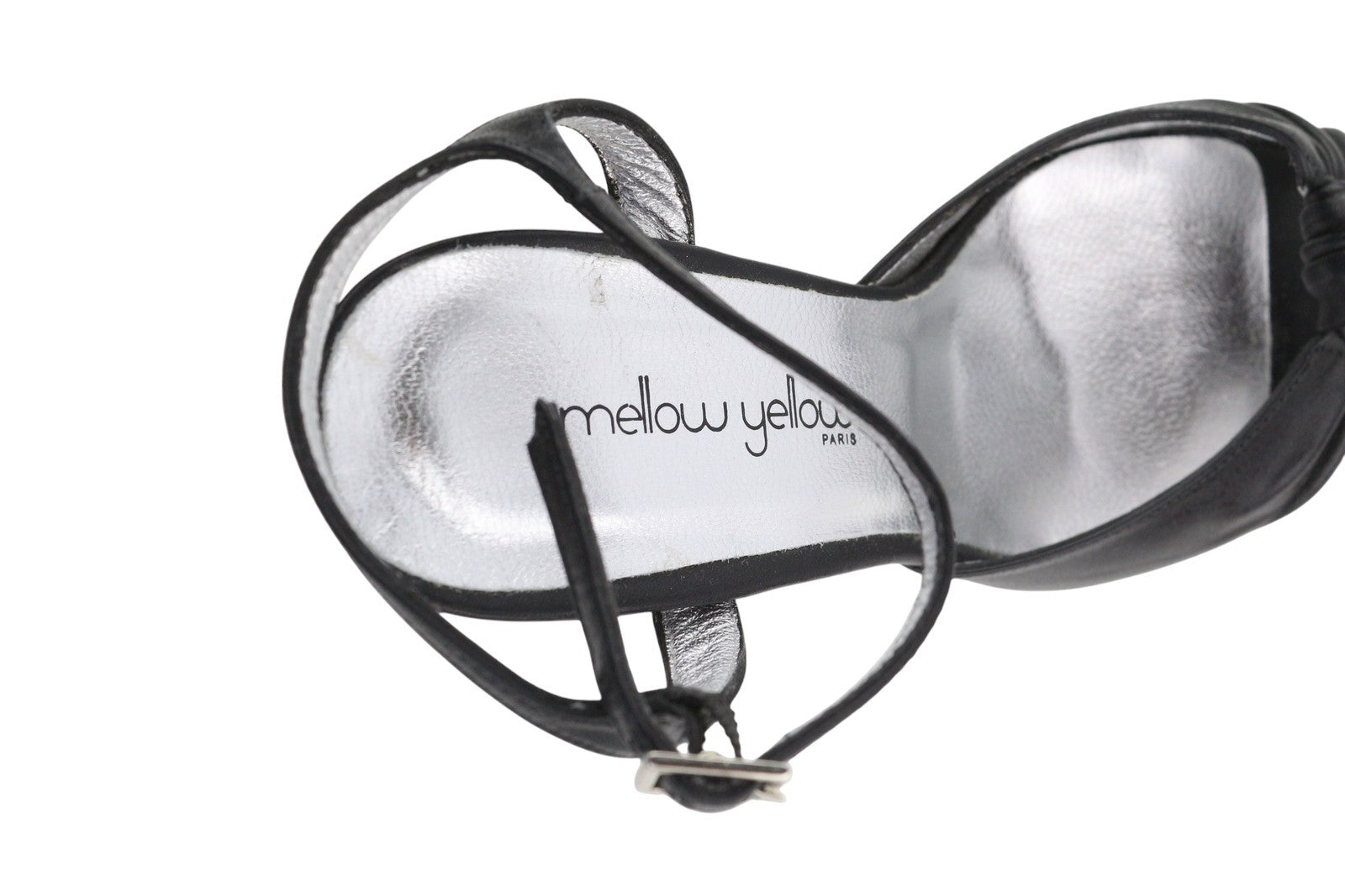 MELLOW YELLOW moteriški aukštakulniai, 37 dydžio, juodos odos, su dirželiais, kulnu ir atvira nosele. 