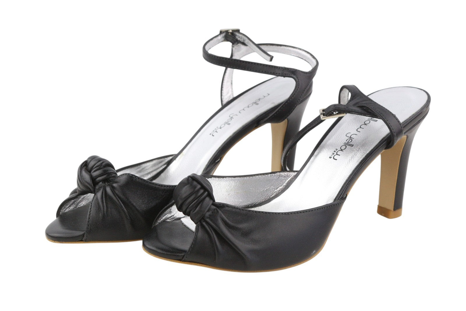 MELLOW YELLOW moteriški aukštakulniai, 37 dydžio, juodos odos, su dirželiais, kulnu ir atvira nosele. 