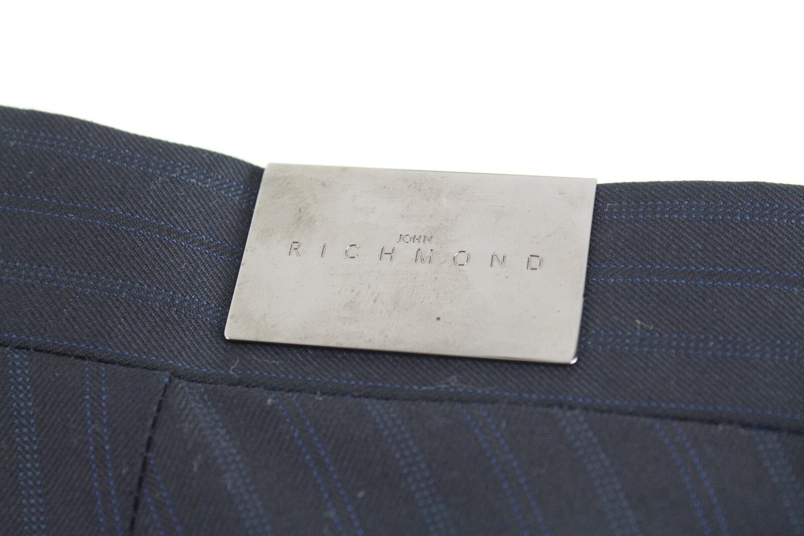 JOHN RICHMOND Men's Navy Wool Striped Pleated Trousers UK16 Smart Tailored