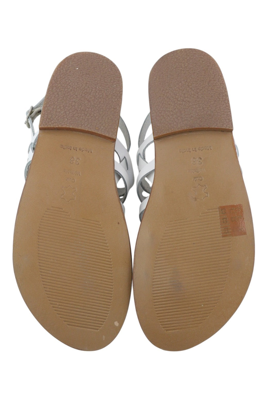 MINNETONKA moteriškos basutės, 38 dydžio, baltos, odinės, gladiatorinės basutės su atvira sagtimi. 