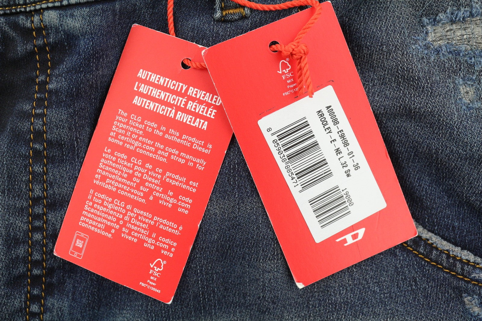 DIESEL Krooley-E-Ne E9H98 Men Jeans W36/L32 Jogg Distress Washed RRP€295 Blue