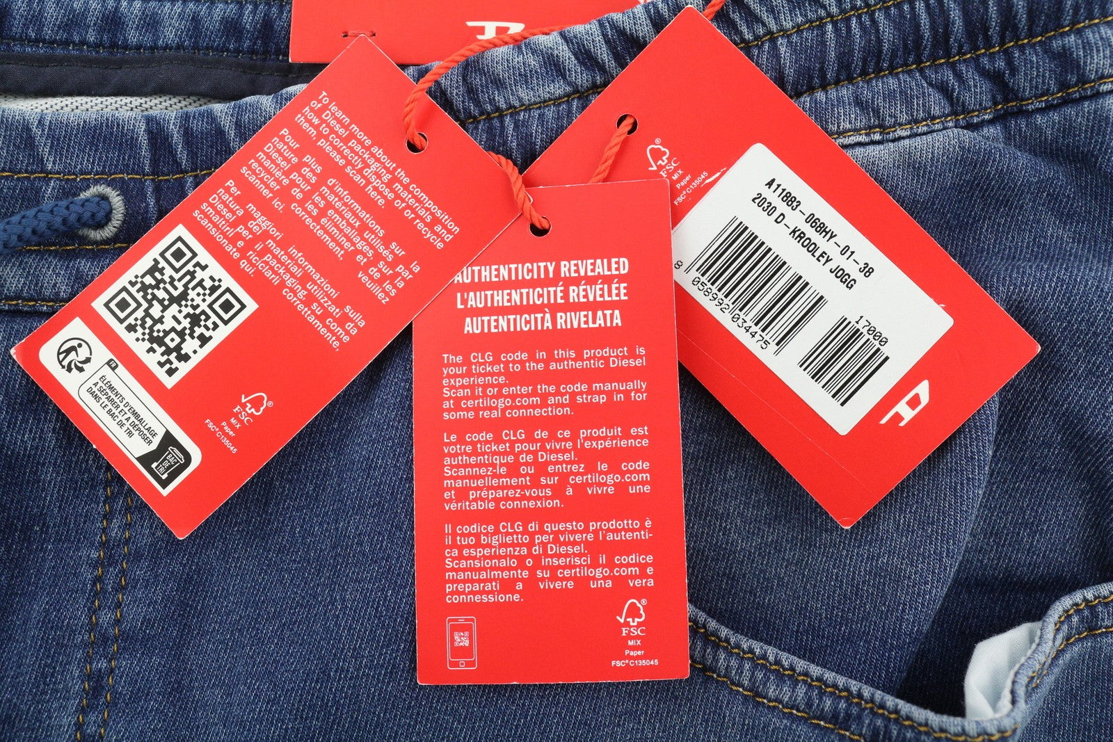 DIESEL 2030 D-Krooley Jogg 068HY vyriški džinsai W38 su raišteliu juosmeniu, mėlyni, rekomenduojama kaina – 295 € 