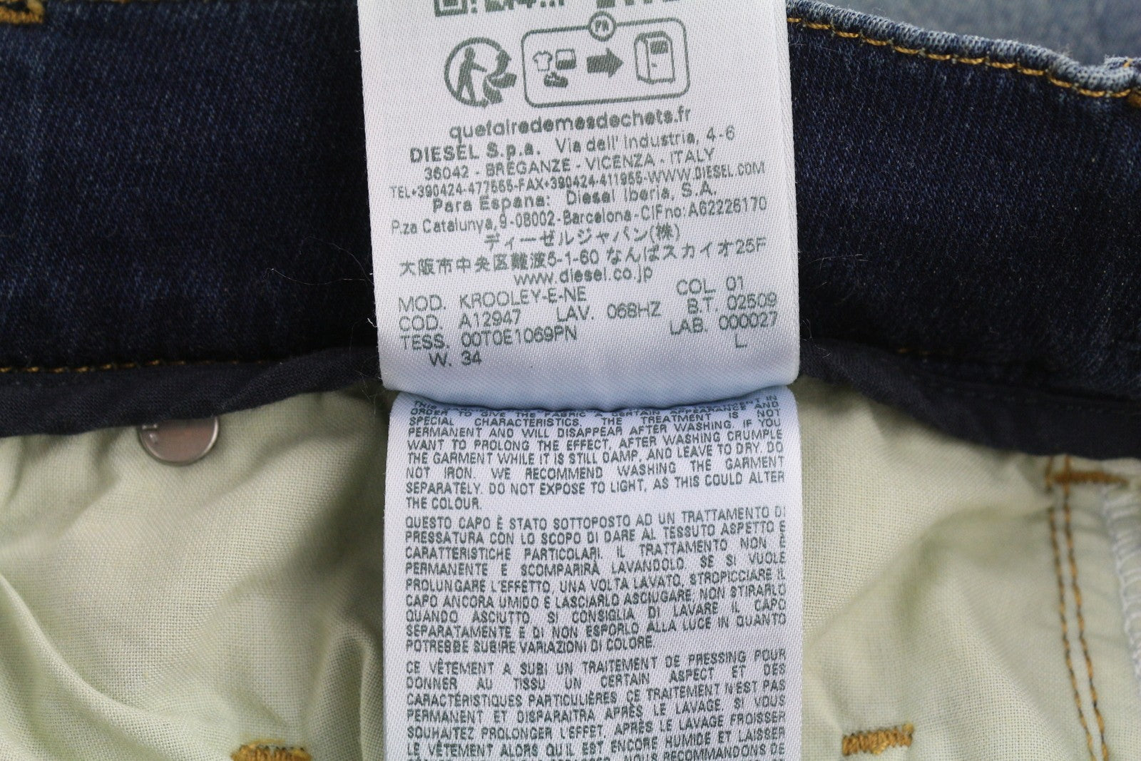 DIESEL Krooley-E-Ne 068HZ vyriški džinsai W34 Jogg su raišteliu juosmeniu, skalbtos mėlynos spalvos, RRP295 