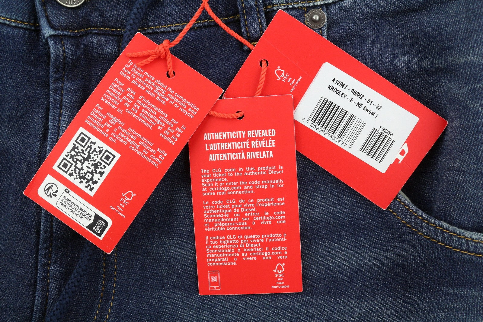 DIESEL Krooley-E-Ne 068HZ vyriški džinsai W32 Jogg su raišteliu juosmeniu, skalbtos mėlynos spalvos, RRP295 