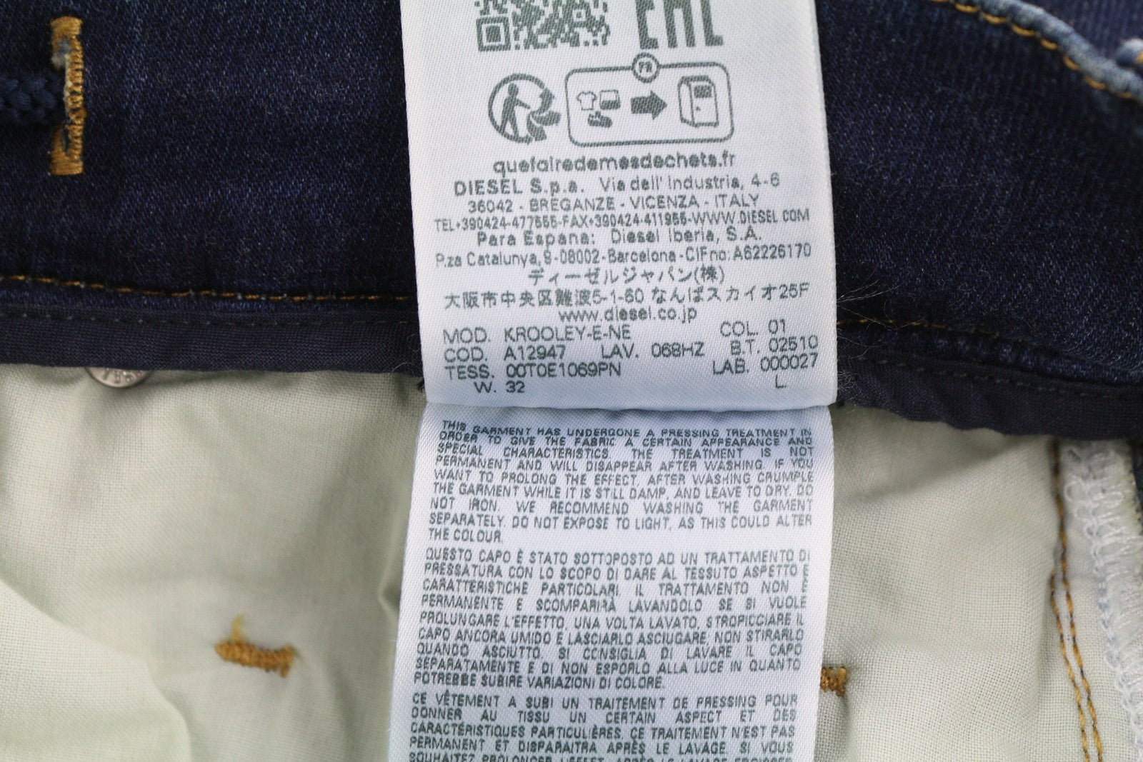 DIESEL Krooley-E-Ne 068HZ vyriški džinsai W32 Jogg su raišteliu juosmeniu, skalbtos mėlynos spalvos, RRP295 