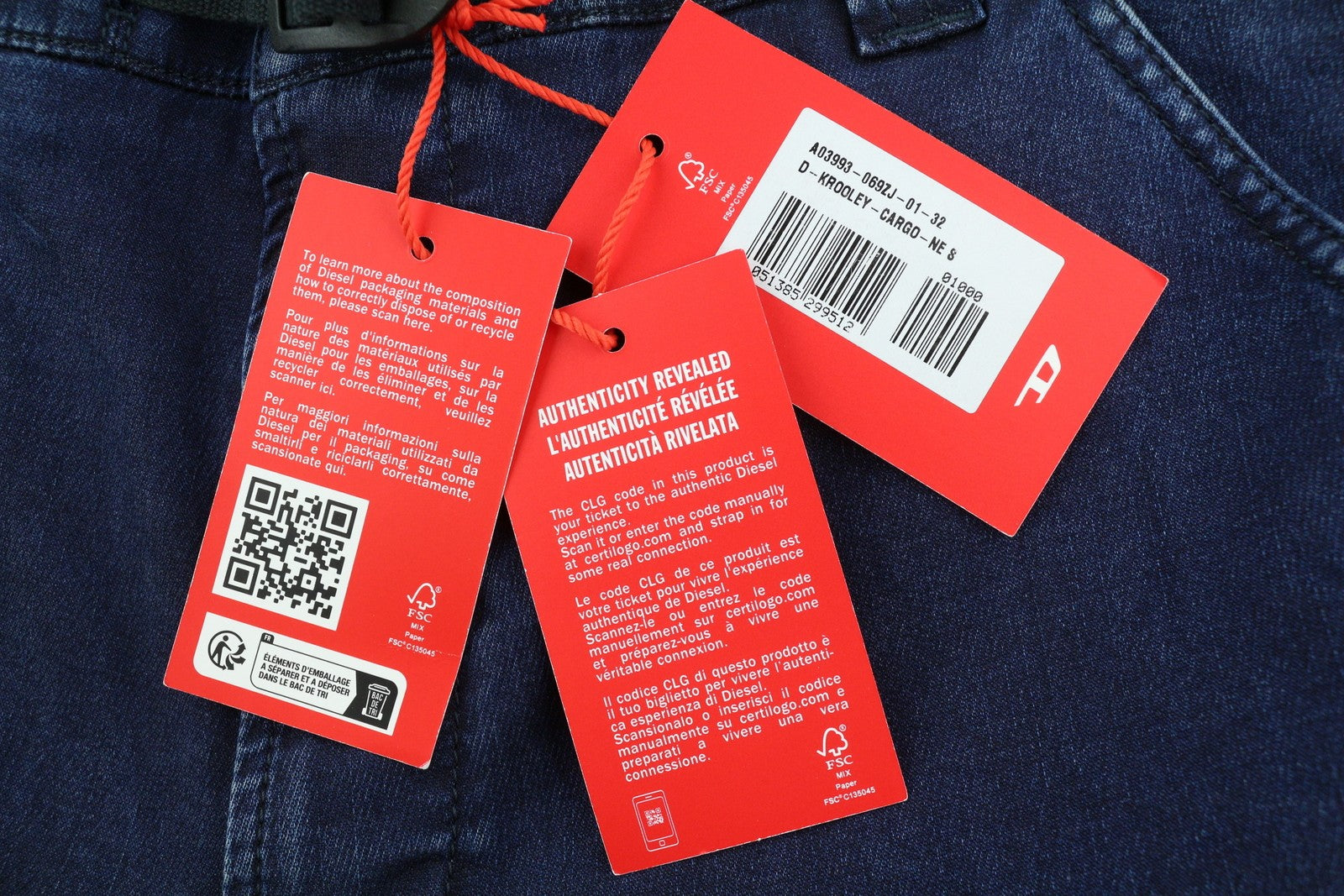 DIESEL D-Krooley-Cargo-Ne 069ZJ vyriški džinsai W32 su juosmeniu, siaurėjančiomis klešnėmis, rekomenduojama kaina – 295 €, mėlyni 