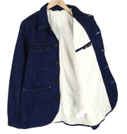 NUDIE Ricco tamsiai kanapių vyriška striukė, XL dydžio, mėlyna, džinsinė, su sagomis užsegama apykakle, pamušalu kišenėse. 