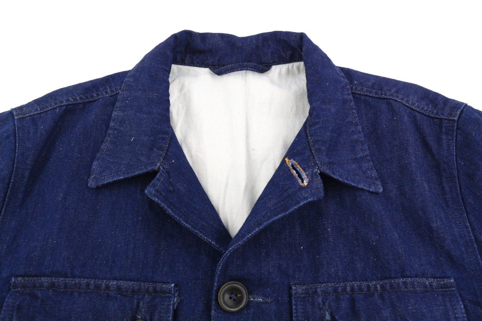 NUDIE Ricco tamsiai kanapių vyriška striukė, XL dydžio, mėlyna, džinsinė, su sagomis užsegama apykakle, pamušalu kišenėse. 