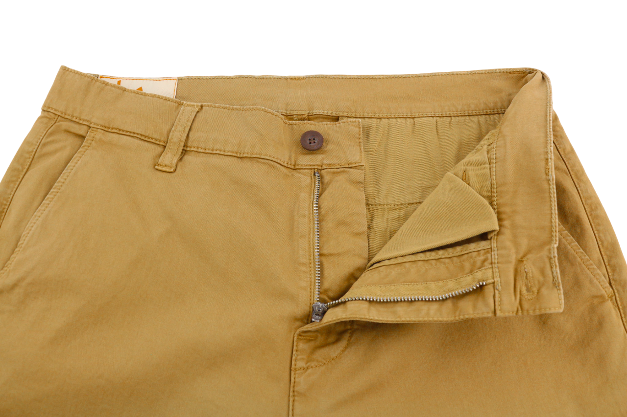 NUDIE JEANS Easy Alvin vyriškos kelnės W31/L34 Camel spalvos chino slip-fit ​​su užtrauktukais 