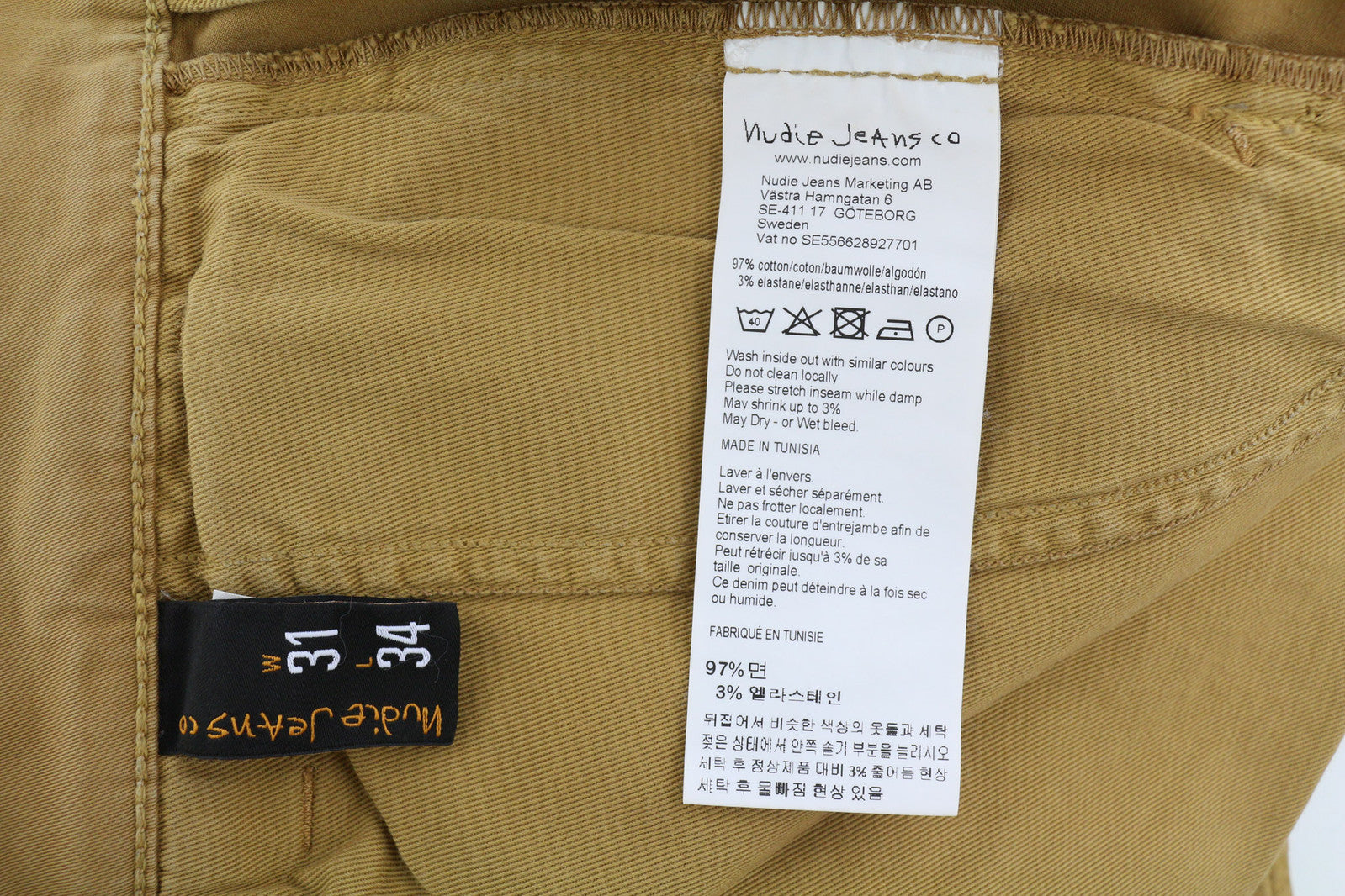 NUDIE JEANS Easy Alvin vyriškos kelnės W31/L34 Camel spalvos chino slip-fit ​​su užtrauktukais 