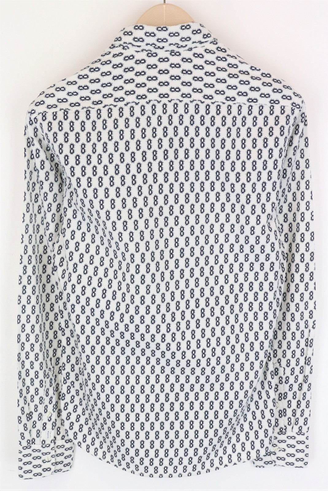 SCOTCH &amp; SODA vyriški marškinėliai su raštais, balkšvai baltos spalvos, ilgomis rankovėmis, medvilniniai Ams Couture marškinėliai. 