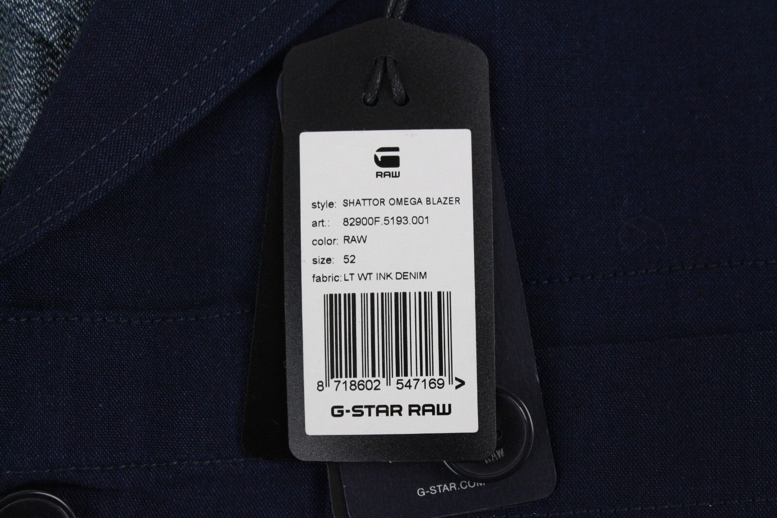 G-STAR vyriška striukė 52 mėlyna Shattor Omega vienaeilė medvilninė apykaklė 