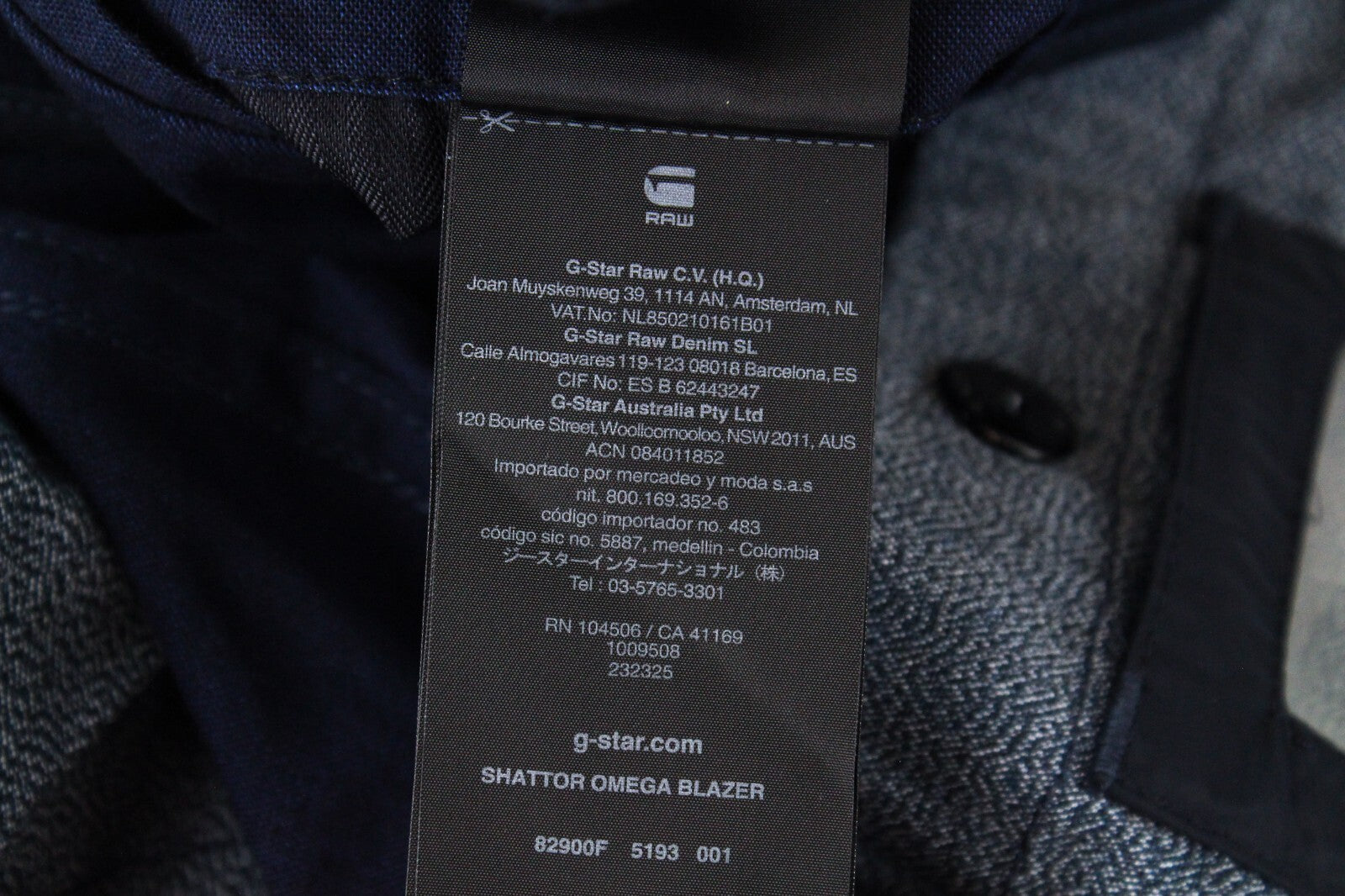 G-STAR vyriška striukė 52 mėlyna Shattor Omega vienaeilė medvilninė apykaklė 