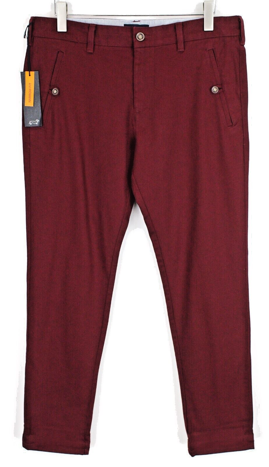 HARMONT & BLAINE Mens Trousers 50 Burgundy Stretchy Narrow Leg Chino Style