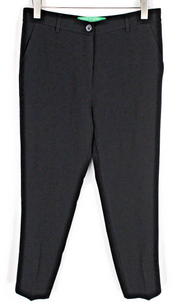 BENETTON Womens Trousers UK14 Pleated Zip-Up Chino Black Plain