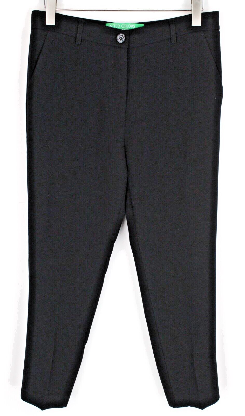 BENETTON Womens Trousers UK14 Pleated Zip-Up Chino Black Plain