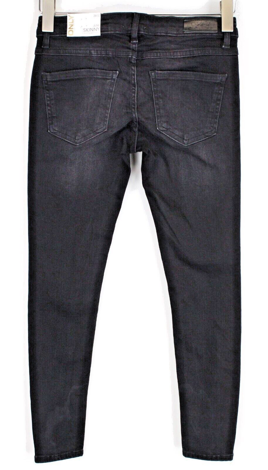 ONLY moteriški džinsai W28/L32 aptempti juodi, itin žemo juosmens, išblukinto džinso 