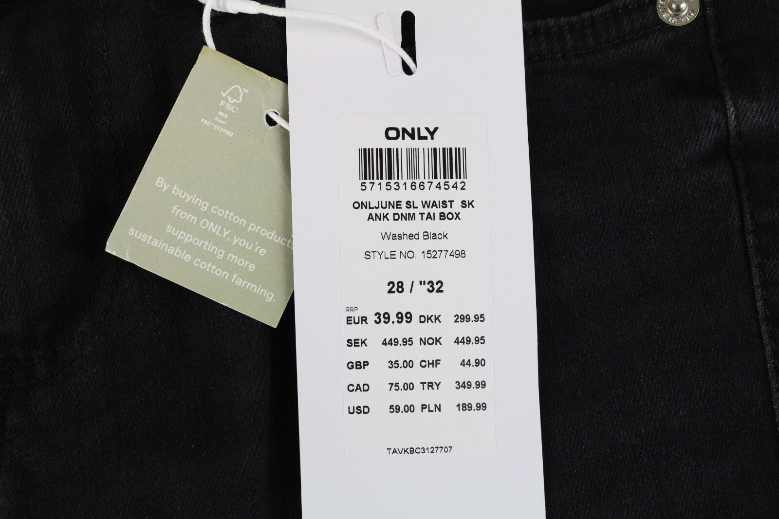 ONLY moteriški džinsai W28/L32 aptempti juodi, itin žemo juosmens, išblukinto džinso 