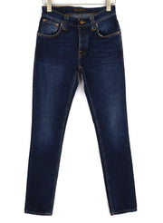 NUDIE Grim Tim Men Jeans W29/L32 Crosshatch Worn In Organic Washed Denim Logo