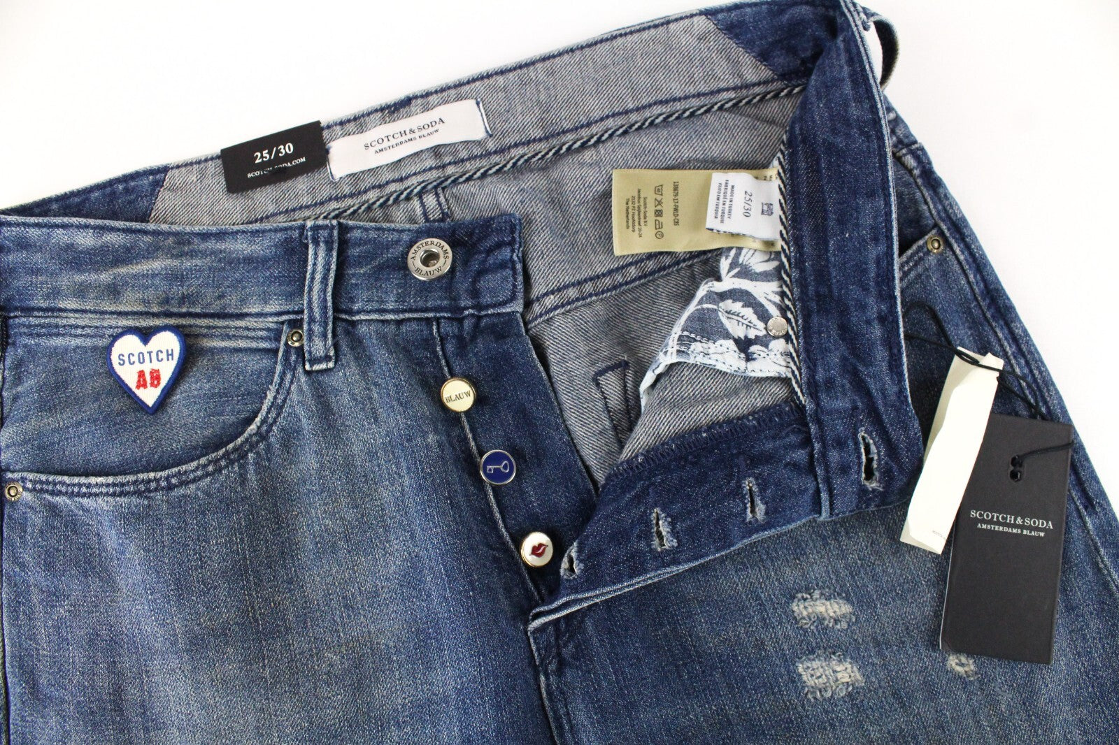 SCOTCH &amp; SODA moteriški džinsai W25/L30 su dėmėmis lininiame audinyje „Boyfriend“ 