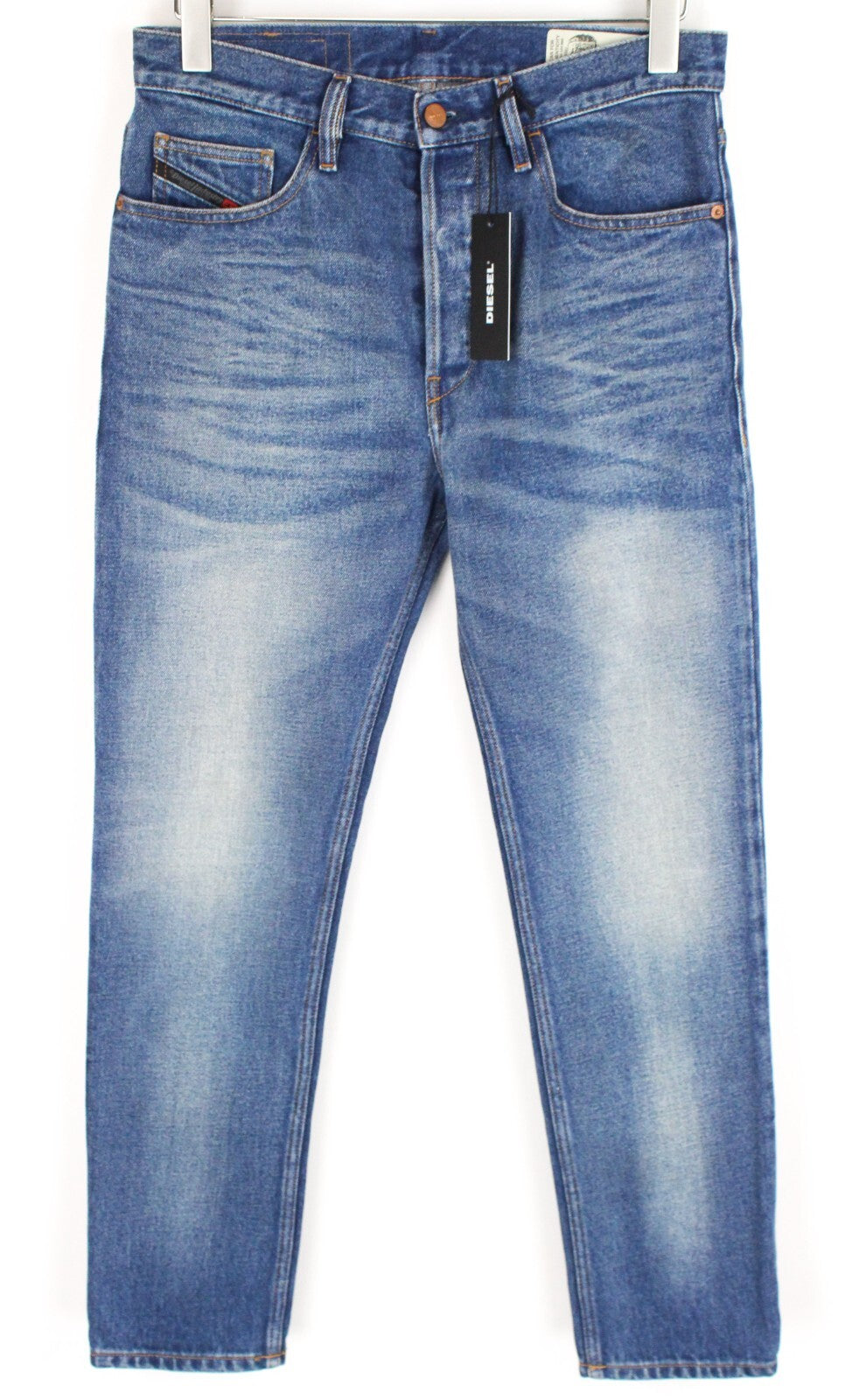 DIESEL vyriški džinsai W29/L32 siaurėjantys šviesiai mėlyni su sagomis D-Aygle 0076Y medvilniniai 