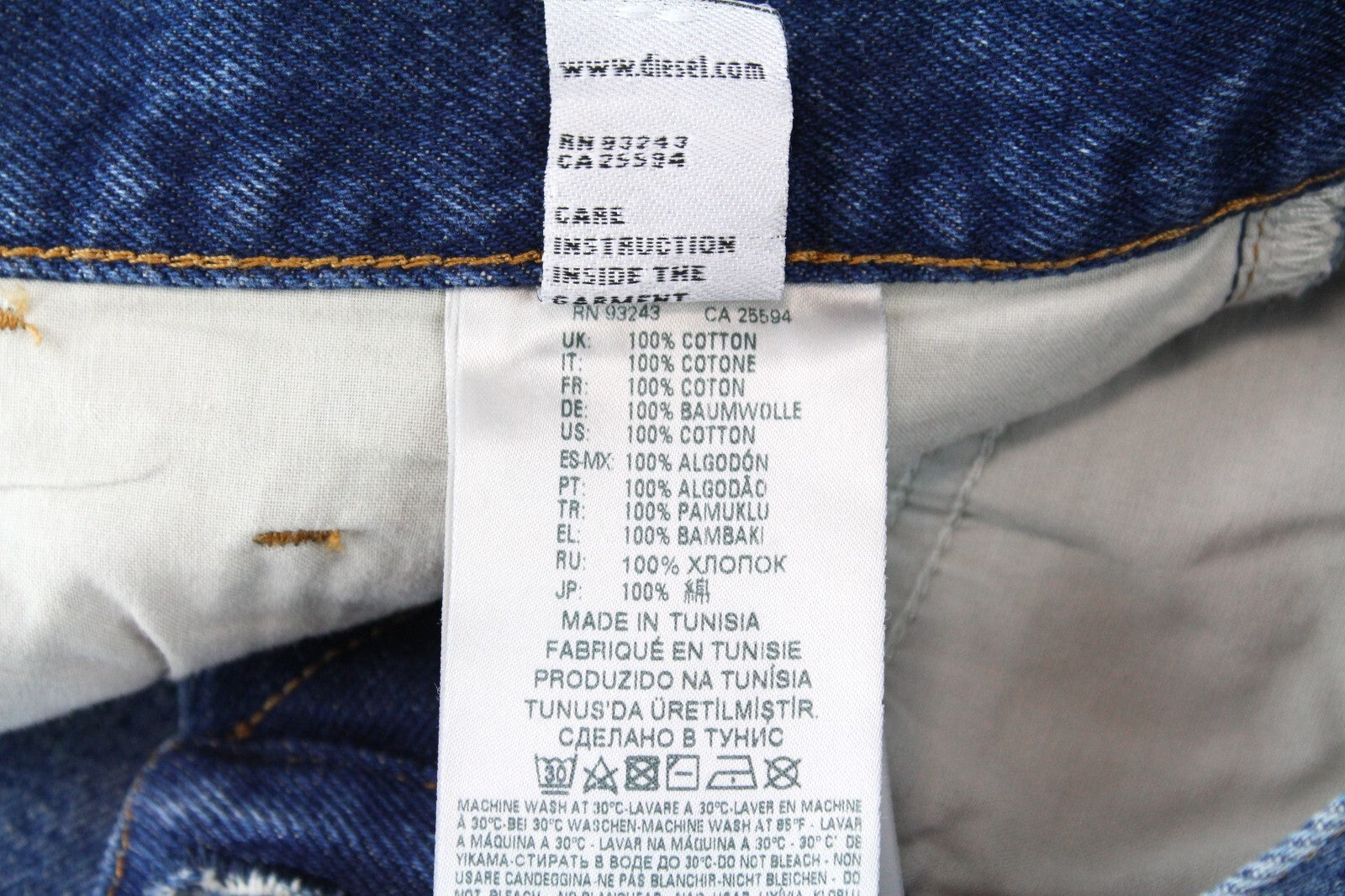 DIESEL vyriški džinsai W29/L32 siaurėjantys šviesiai mėlyni su sagomis D-Aygle 0076Y medvilniniai 