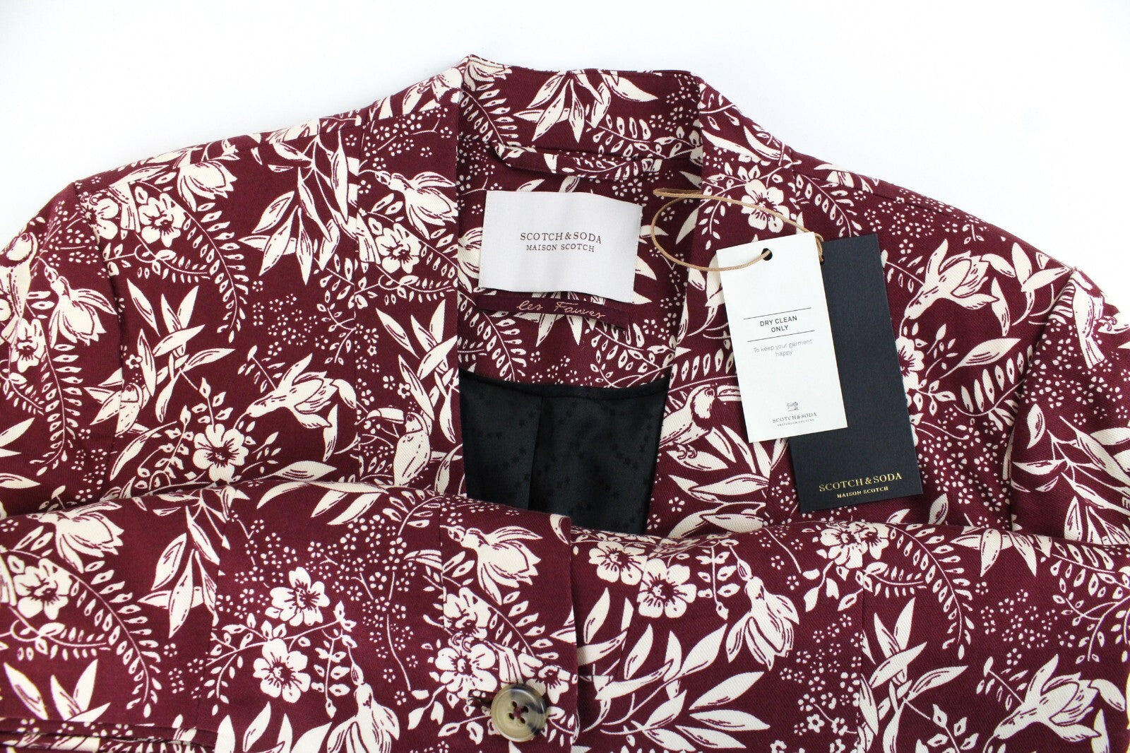 MAISON SCOTCH moteriškas švarkas XL dydžio, gėlėtas, su pamušalu, V formos iškirpte, vienaeilis 