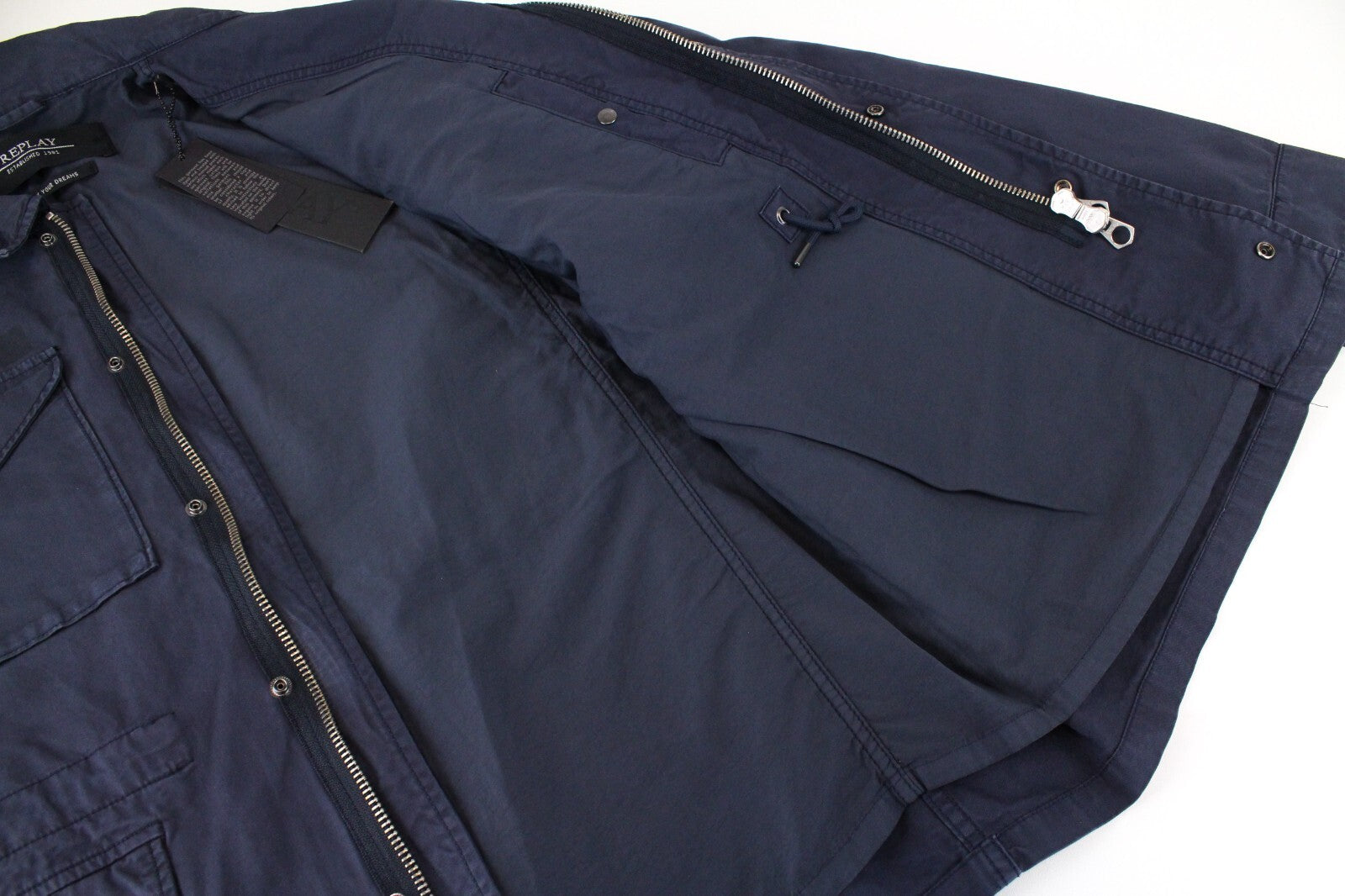 REPLAY vyriška striukė M tamsiai mėlyna laisvalaikio stiliaus, karinis, su užtrauktuku, pamušalu, blukinto stiliaus 