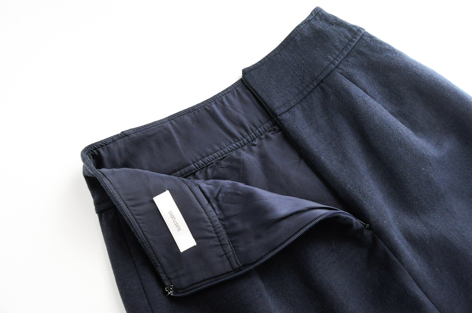 SUISTUDIO Darwin Women's Navy Wool Blend Skirt UK6 Stretch Lined Formal Wear