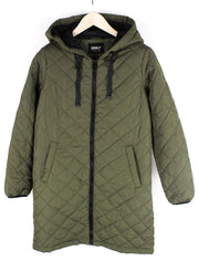 ONLY moteriška striukė M, plona, ​​gobtuvu, chaki spalvos, dygsniuota, šilta, ilga 