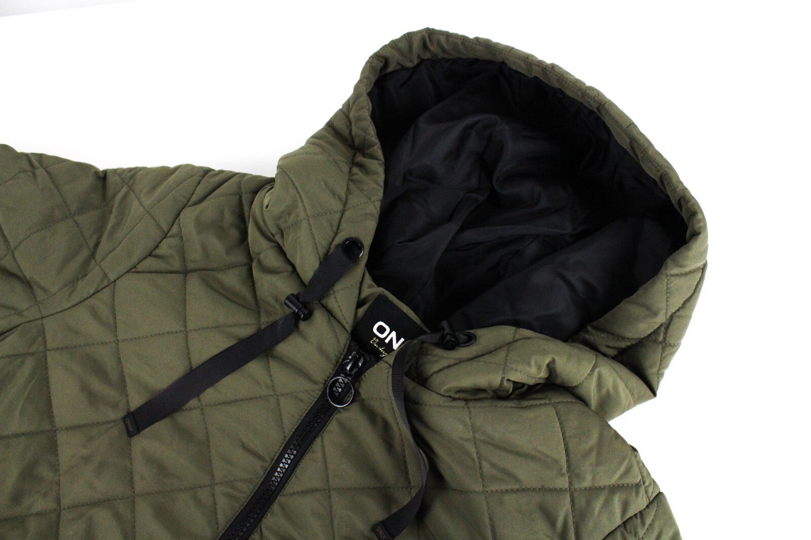 ONLY moteriška striukė M, plona, ​​gobtuvu, chaki spalvos, dygsniuota, šilta, ilga 