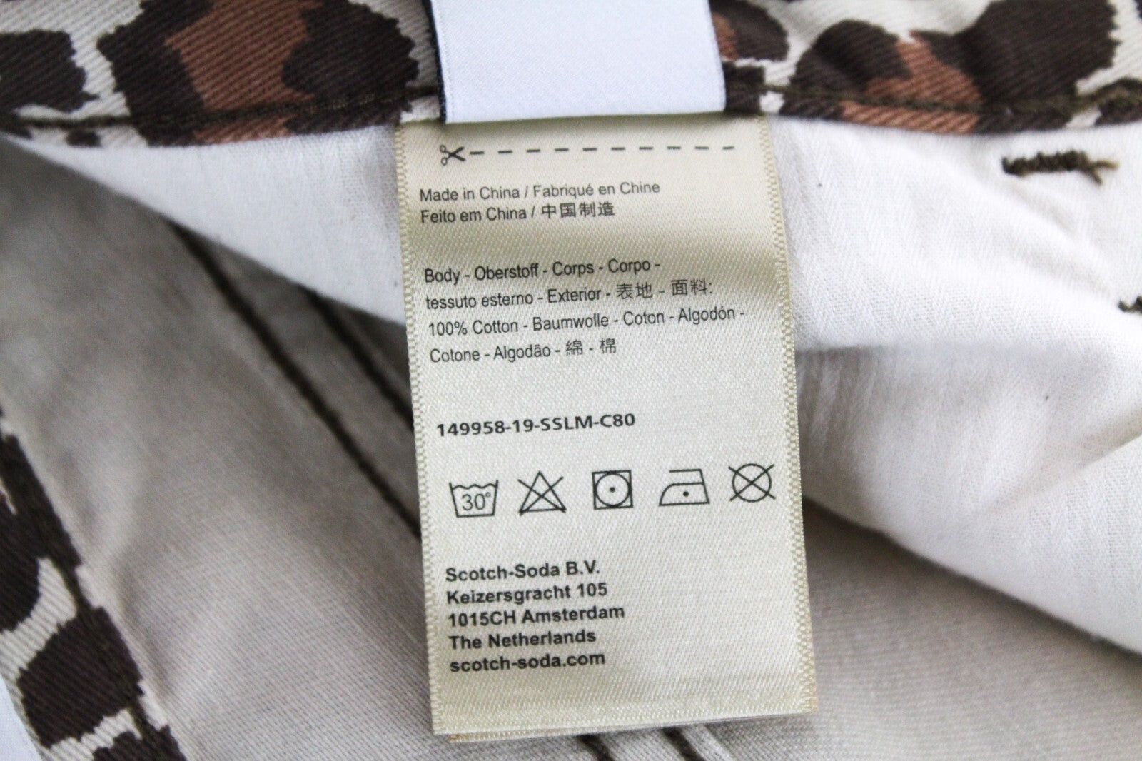 MAISON SCOTCH moteriški džinsai W32/L32 gepardo rašto ploni banditiški siaurėjantys medvilniniai džinsai 