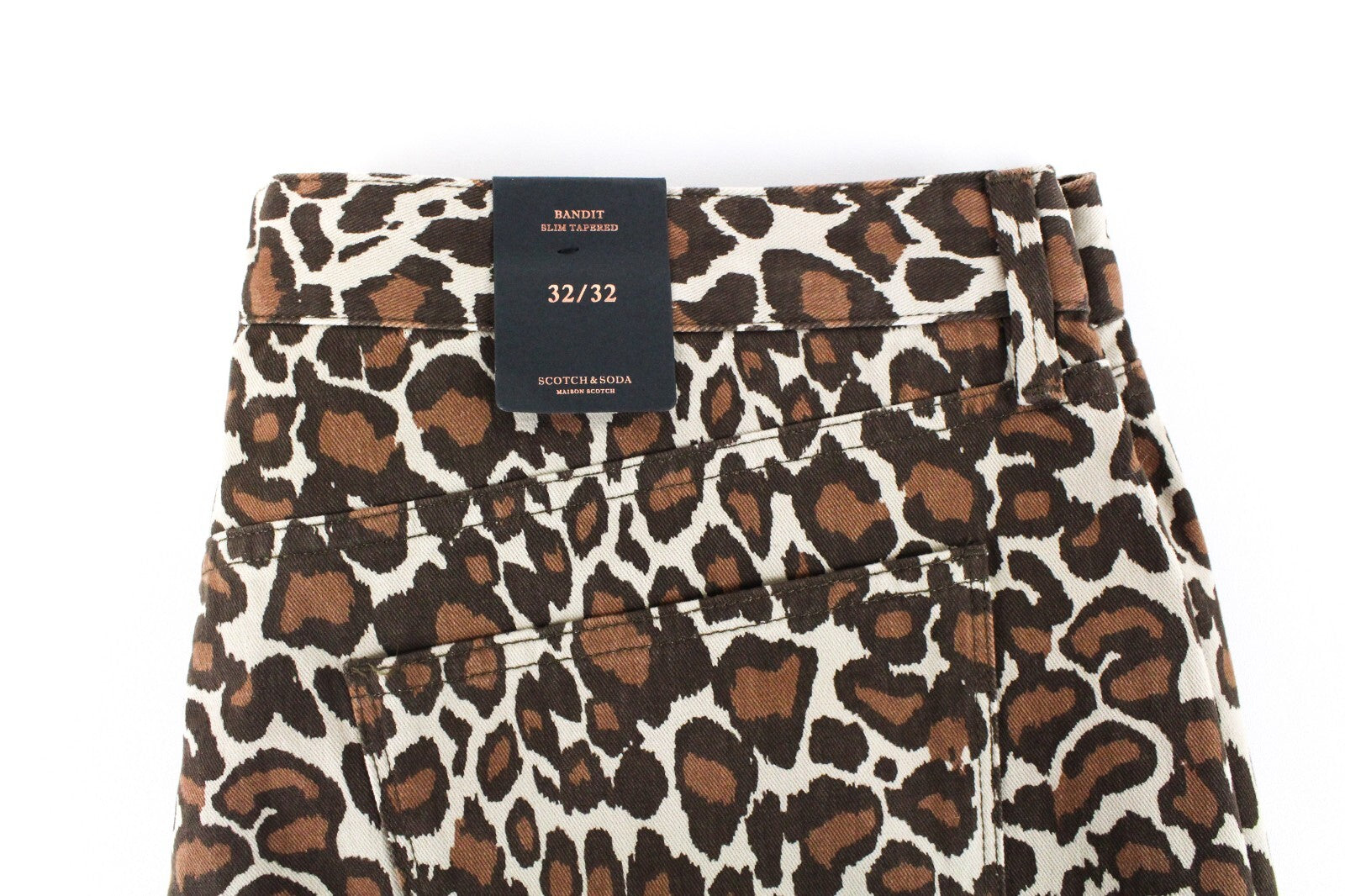 MAISON SCOTCH moteriški džinsai W32/L32 gepardo rašto ploni banditiški siaurėjantys medvilniniai džinsai 