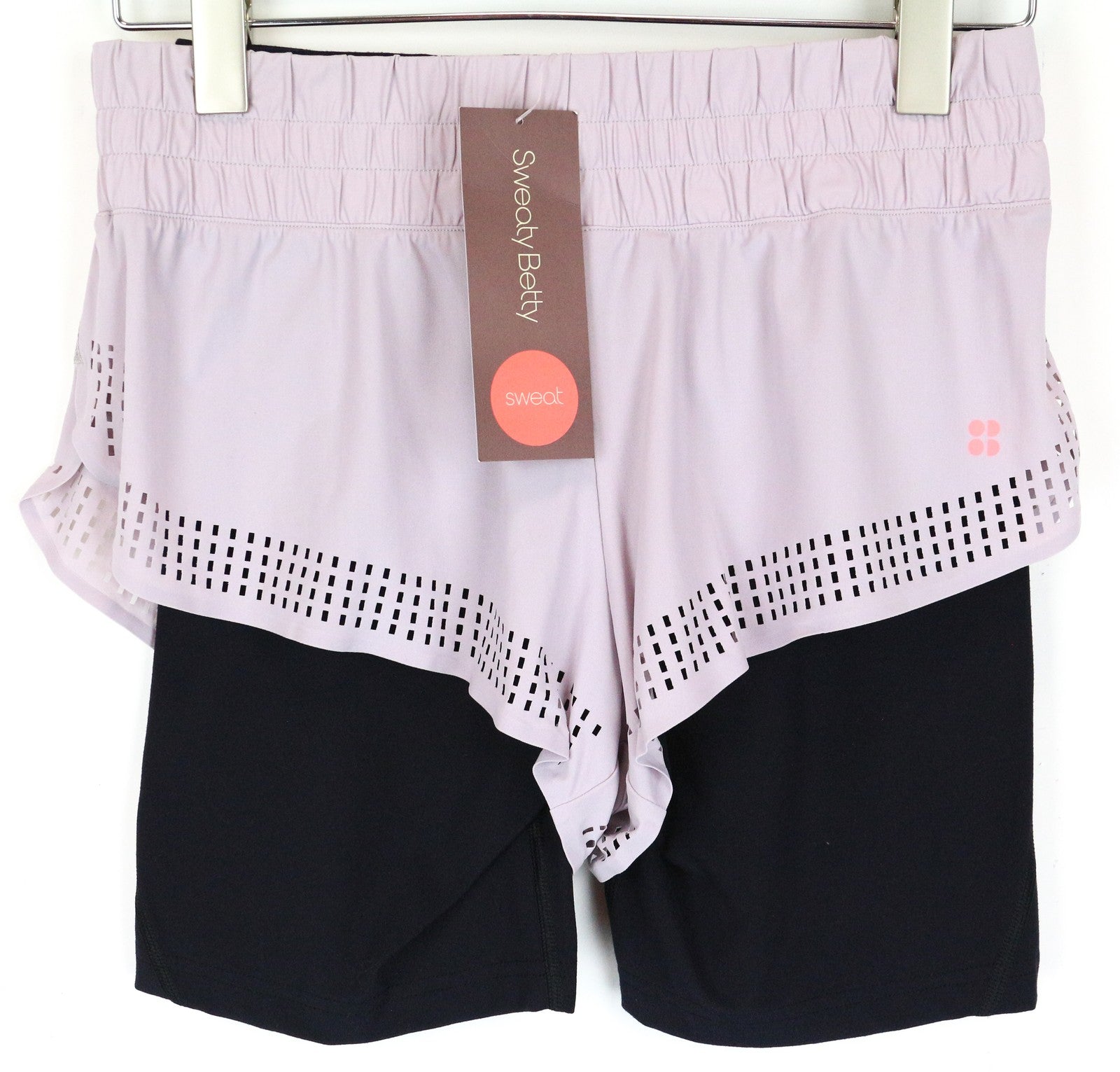 SWEATY BETTY S Aerial 2in1 violetiniai sportiniai šortai moterims, tamprūs, daugiasluoksniai 