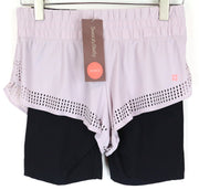 SWEATY BETTY S Aerial 2in1 violetiniai sportiniai šortai moterims, tamprūs, daugiasluoksniai 