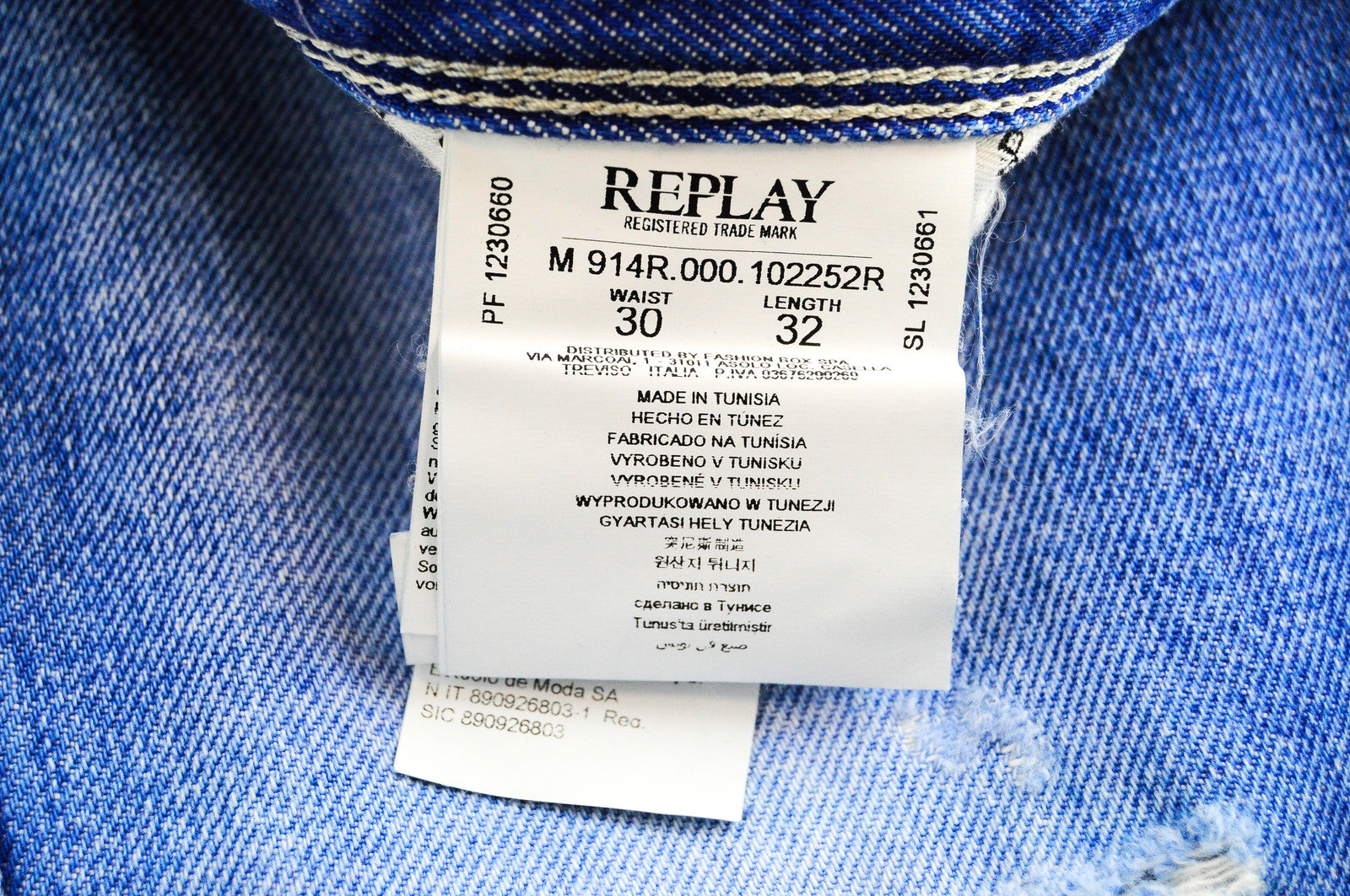 REPLAY Anbass vyriški mėlyni ploni džinsai W30/L32 subraižytos medvilnės skalbto džinso raštu 