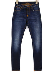 NUDIE Skinny Lin Women Jeans W26/L32 Dark Deep Worn Zip Fly Logo Washed Denim