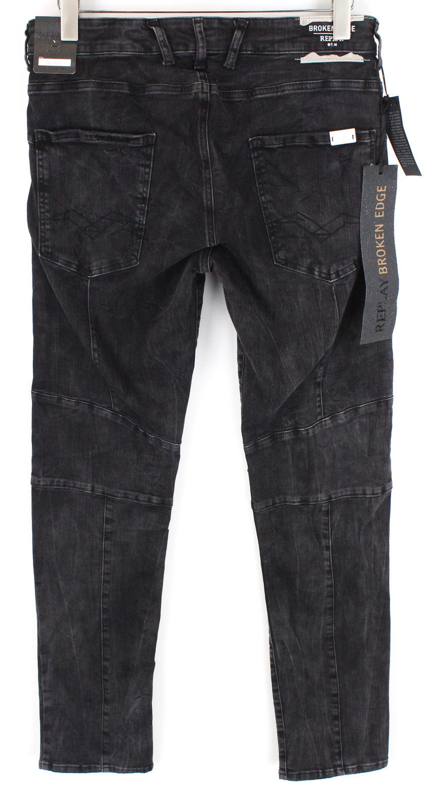 REPLAY Zaldok vyriški pilki aptempti džinsai W30/L30 medvilniniai tamprūs plėšyti džinsai 